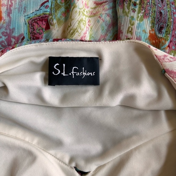 S.L. Fashions Gray and Pink Asymmetrical Strapless Sundress - Picture 2 of 10